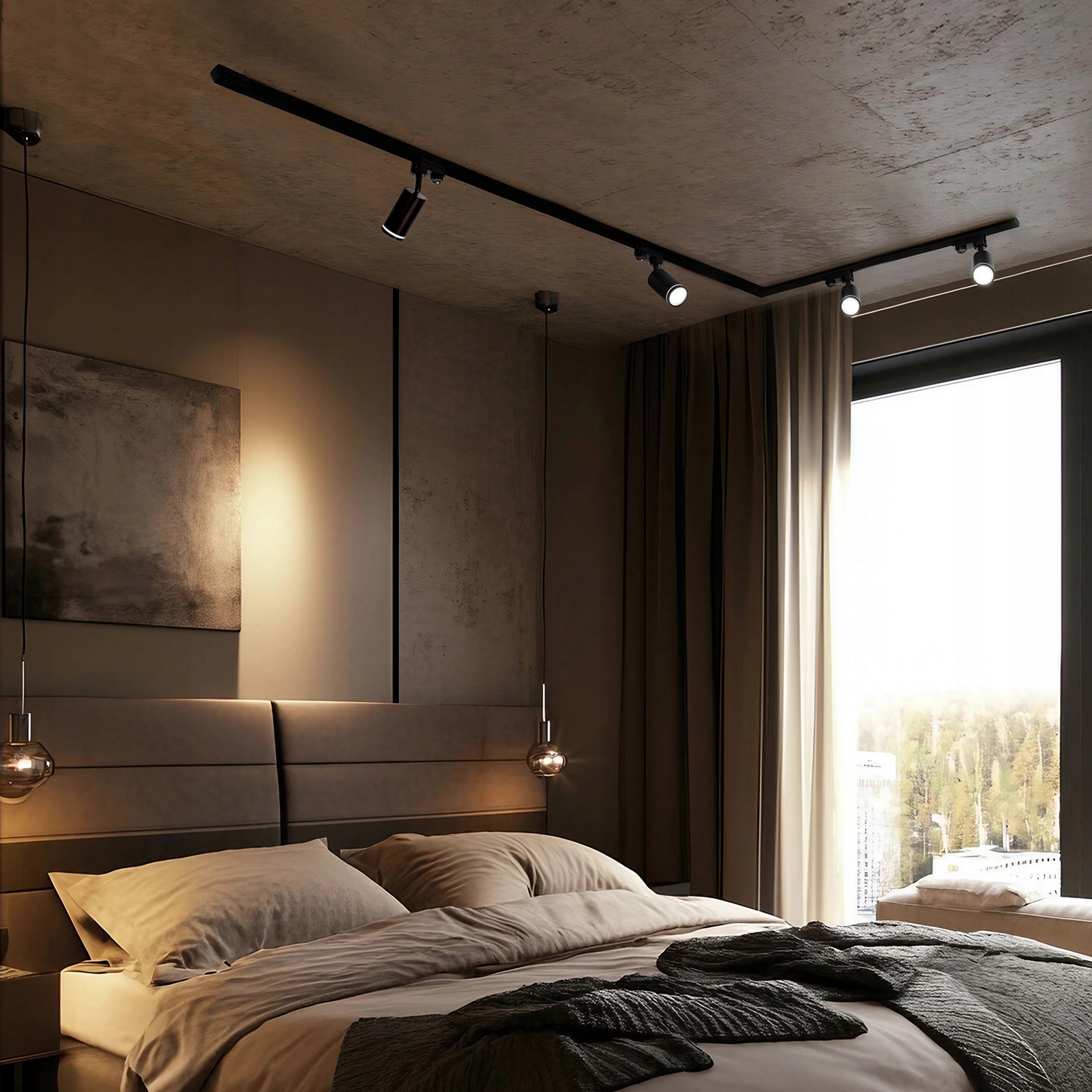 Zestaw Szynowy 3 FAZOWY 4x Lampa na GU10 + Szyna 1m+2m + Łącznik L CZARNY Długość 3 m