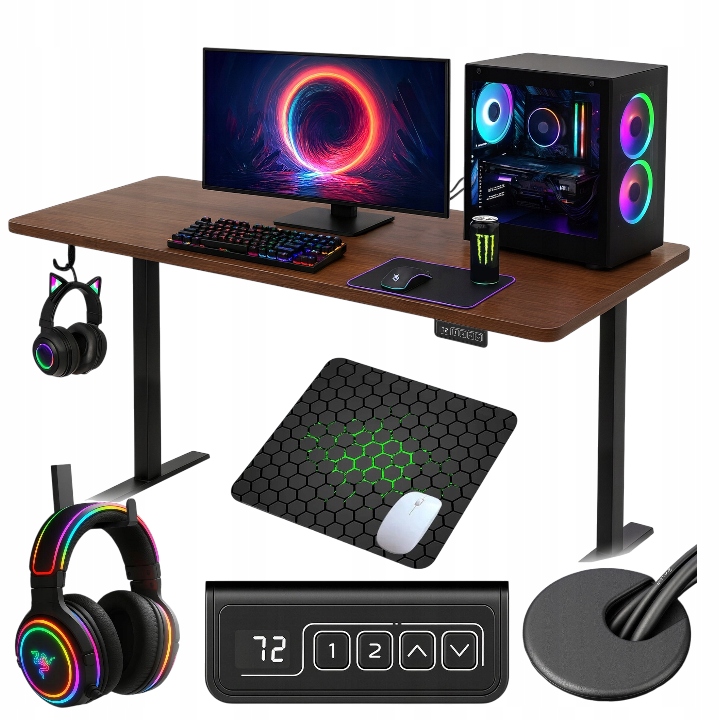 Elektrický Herní Stůl Walnut 140x60 cm Dárek Podložka