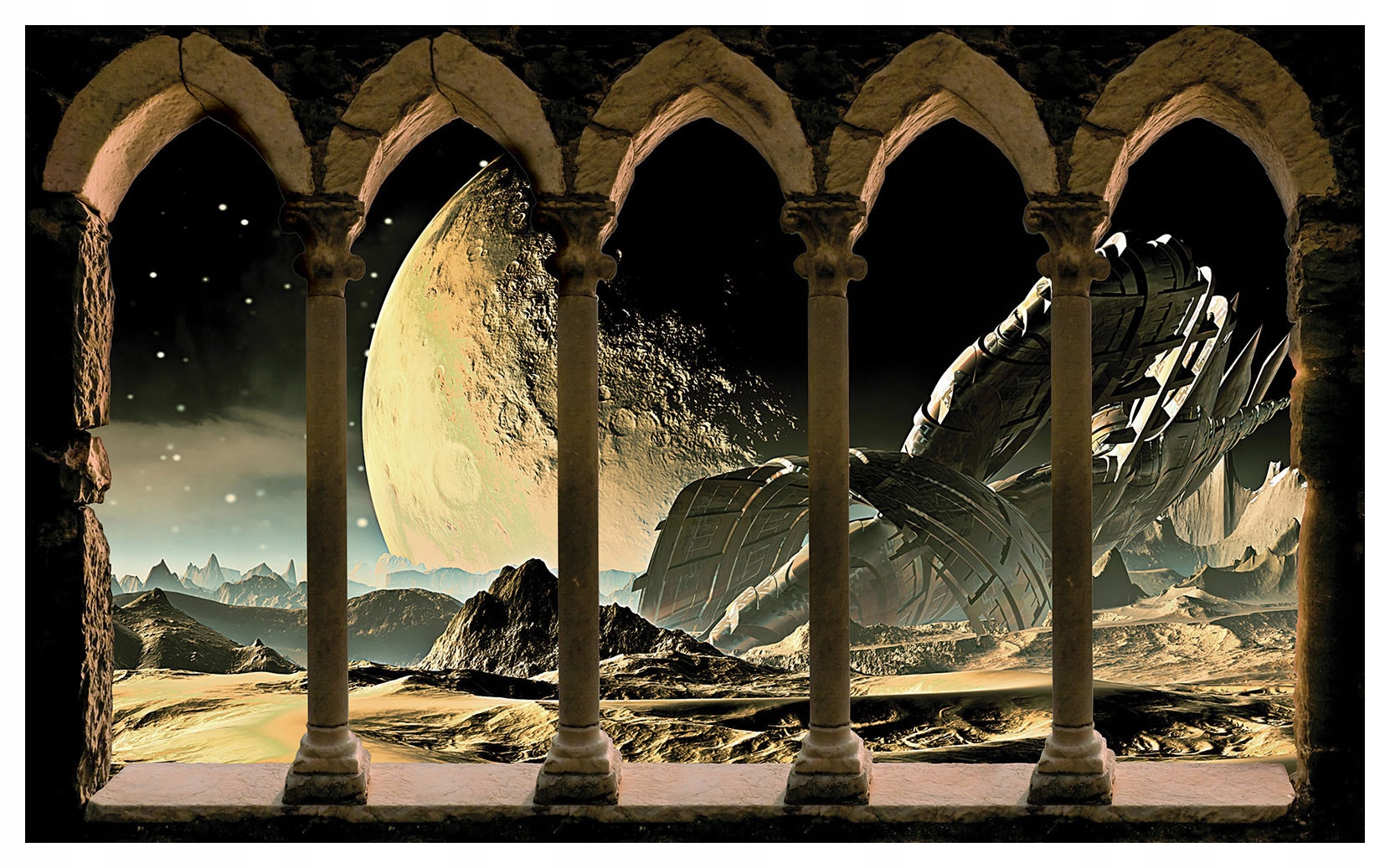 Fototapeta Vesmírný oblouk Planeta Loď vinylová 208x146 lepidlo