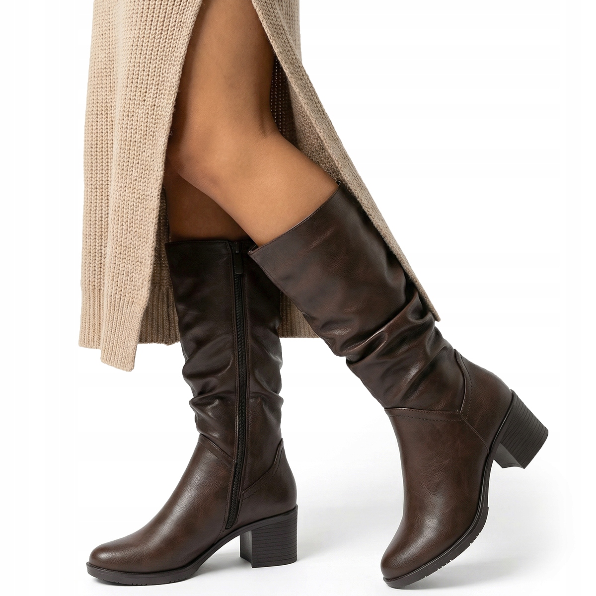 Kozačky na podpatku zateplené Vlna pohodlné Širší stabilní Zip Wojtyłko 37