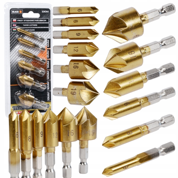 WIERTŁA FREZUJĄCE FREZY STOŻKOWE POGŁĘBIACZE 6-SZT
