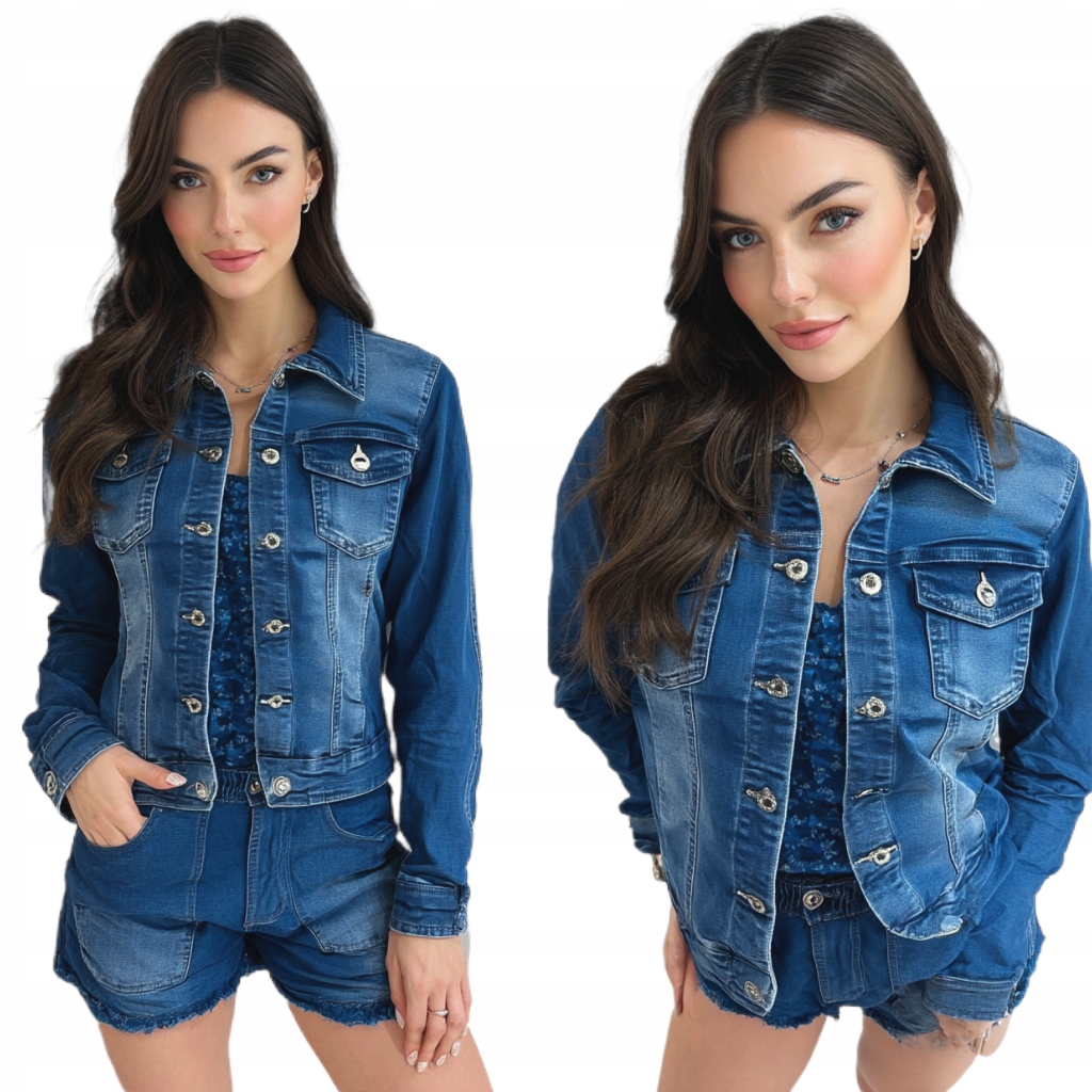 Damska Kurtka Jeansowa Katana Na Co Dzień Krótka Niebieska S