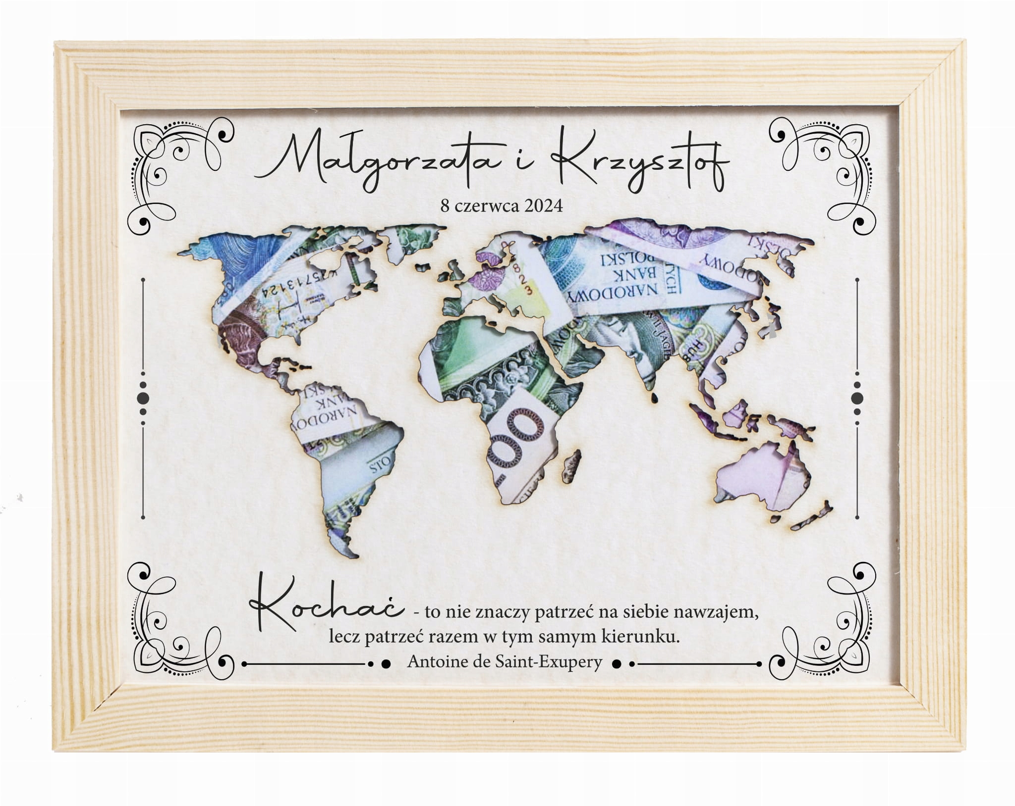 Ramka na pieniądze mapa ślub prezent ślubny R5