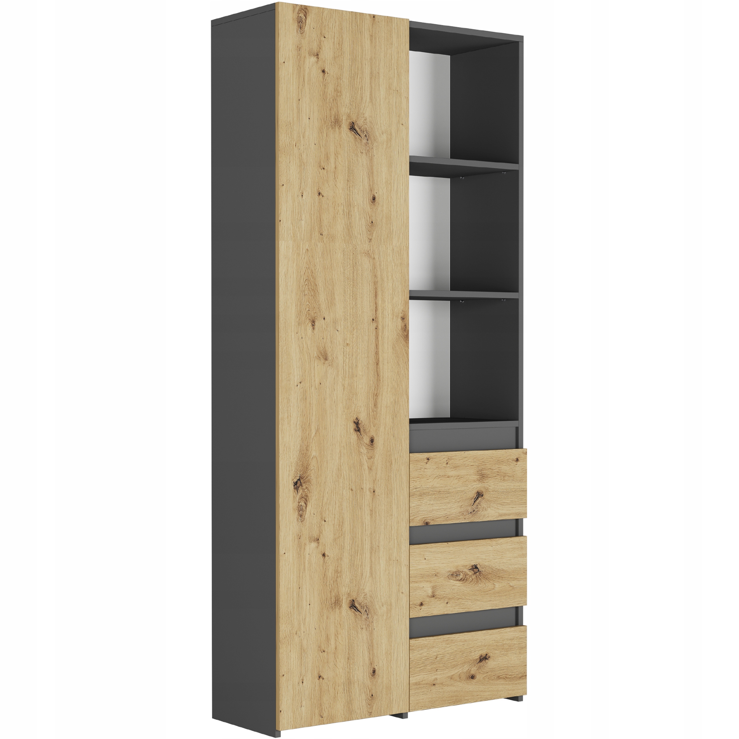 REGAŁ KSIĄŻKI BIUROWY 3 SZUFLADY B-80-S3 ANTRACYT MIX ARTISAN