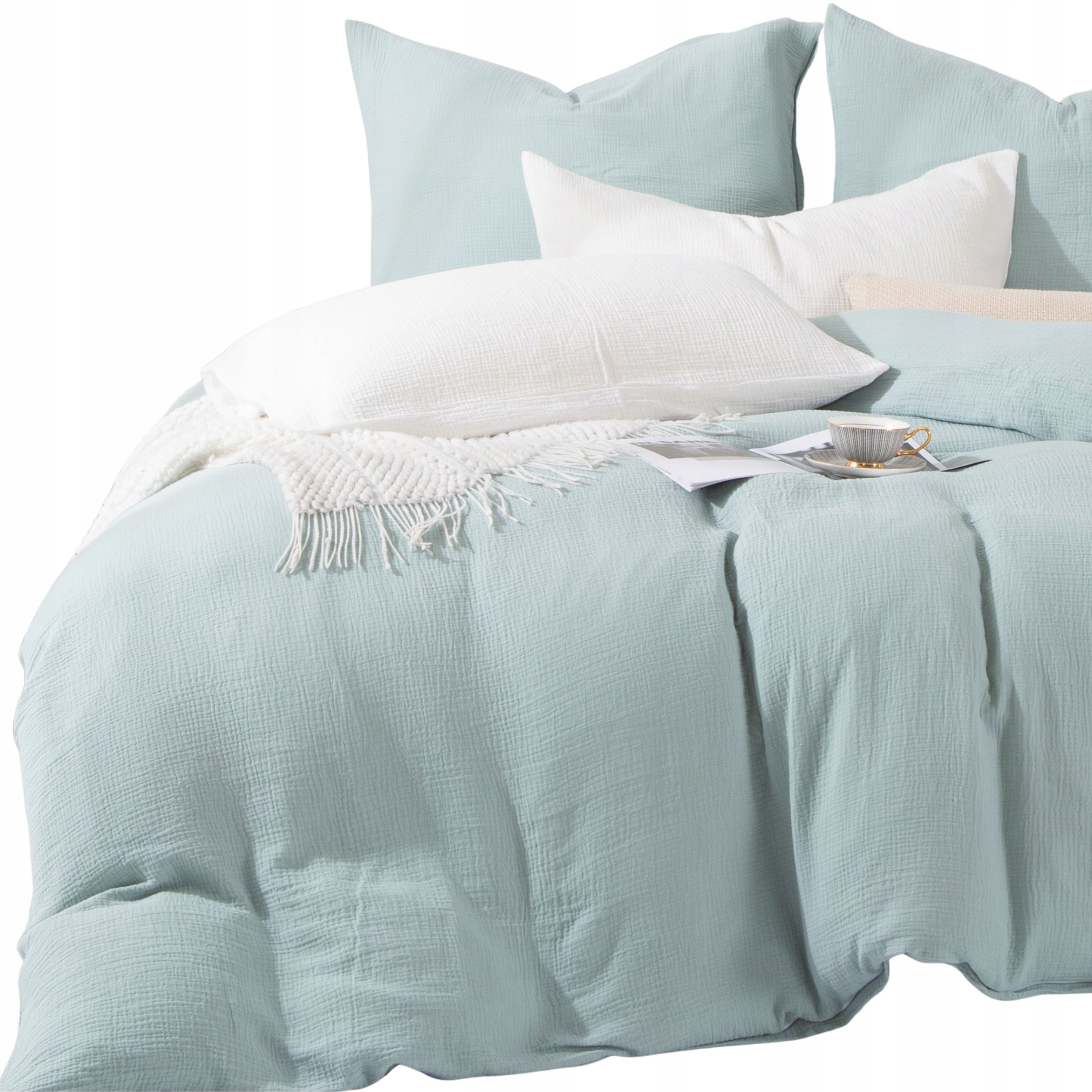 Pościel Oddychająca Muślin 220x200+2 Poszewki Komplet Delikatna Szałwia