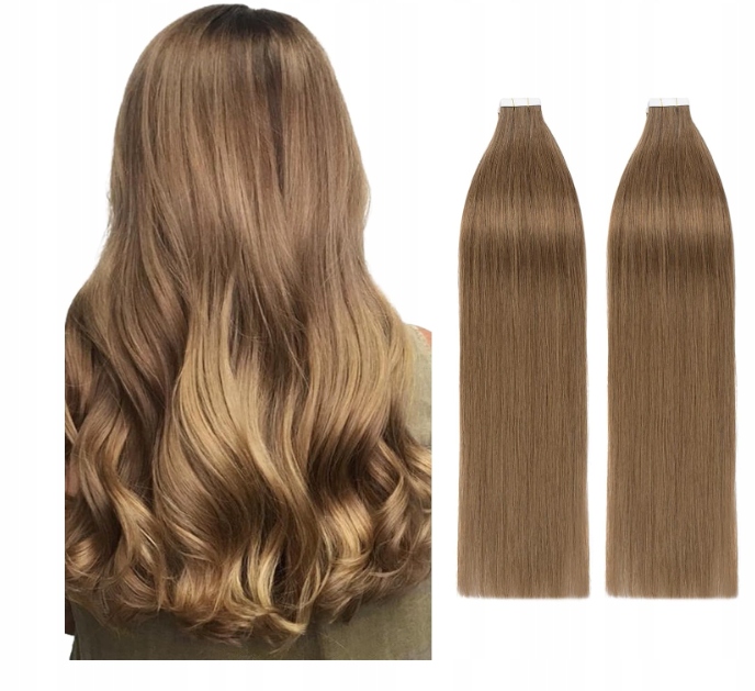 Przedłużki włosów na taśmie ludzkie Jasnobrązowy 1206V 33 cm 20 szt
