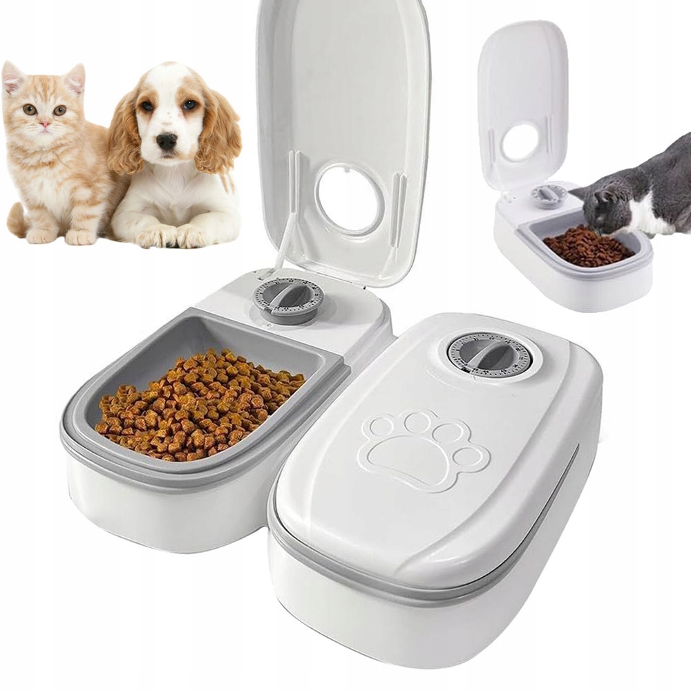 Levně Automatický Dávkovač Krmiva Šedý Bílý Přenosný 350 ML Pro Kočky A Psy Časovač