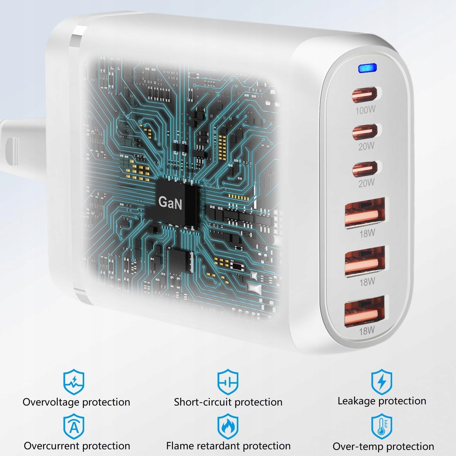 QUTIASE 6-Port 200W Fast USB C Charger for iPhone iPad MacBook Laptop — miniatura 4