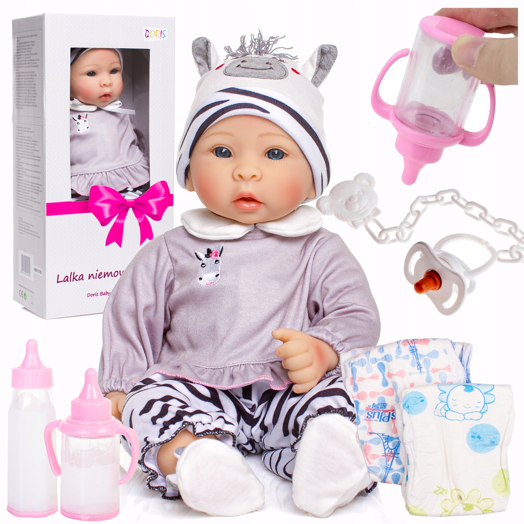 

Lalka Bobas dźwięki smoczek pampersy butelki