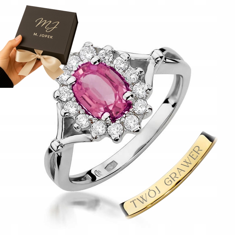 Prstýnek Bílé Zlato 585 S Topazem 0,50 ct Diamanty Gravírování M.jopek