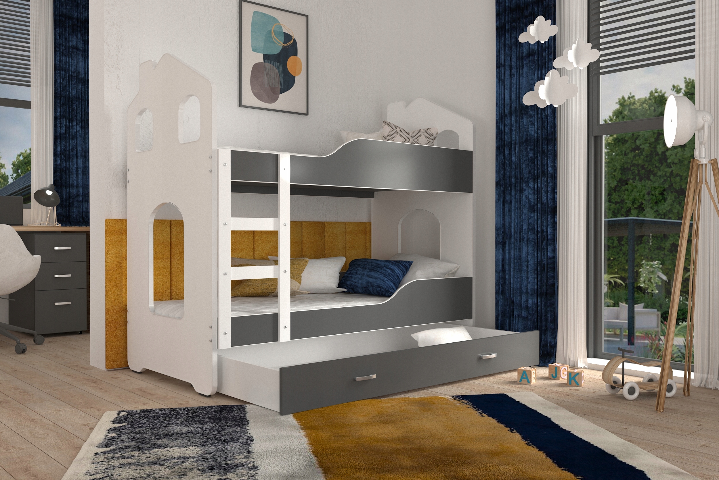Łóżko piętrowe 160x80 białe szare DOMINIK DOMEK Kolekcja Dominik Color