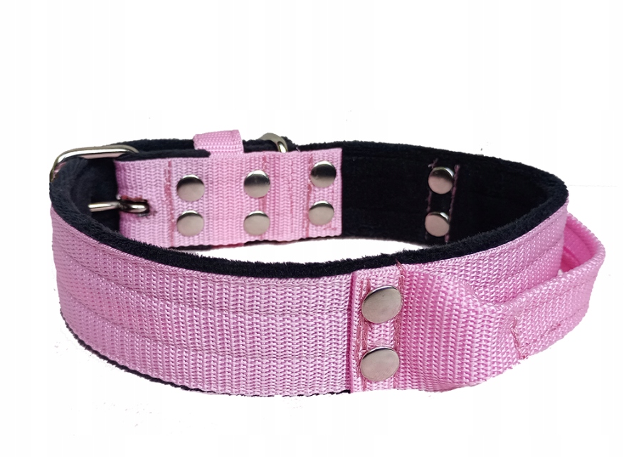 Levně Obojek s rukojetí a podšívkou minky 4 cm