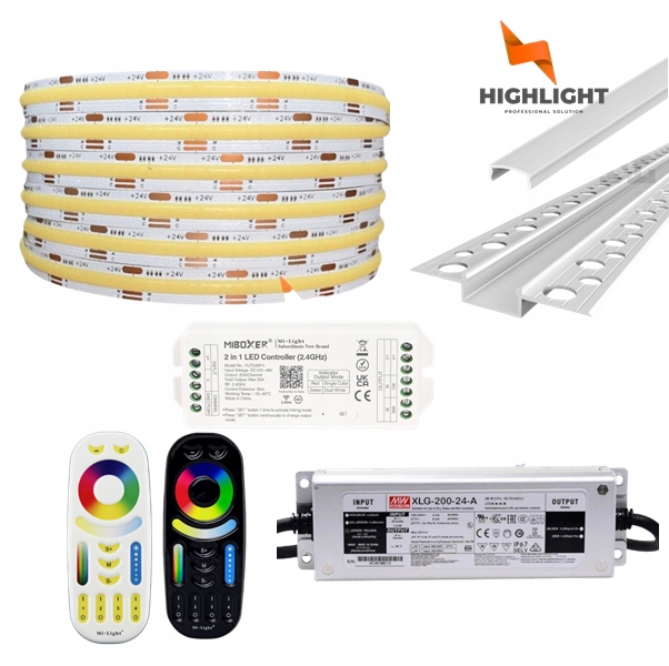 10m Sada Fasádna Led pásik Cob Cct 16W 24V IP65 Profil GK6-3 Strieborná