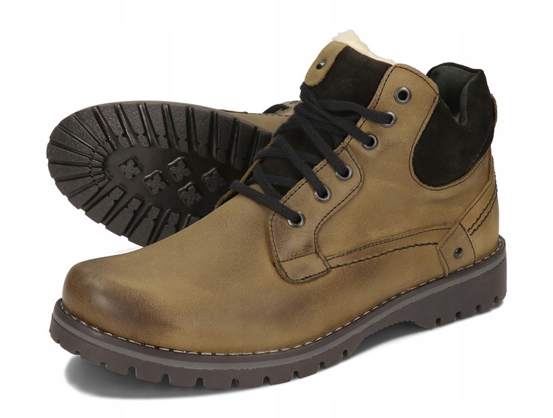 TRZEWIKI MĘSKIE BUTY OCIEPLANE SKÓRA 885 KHAKI 47 Kolor zielony