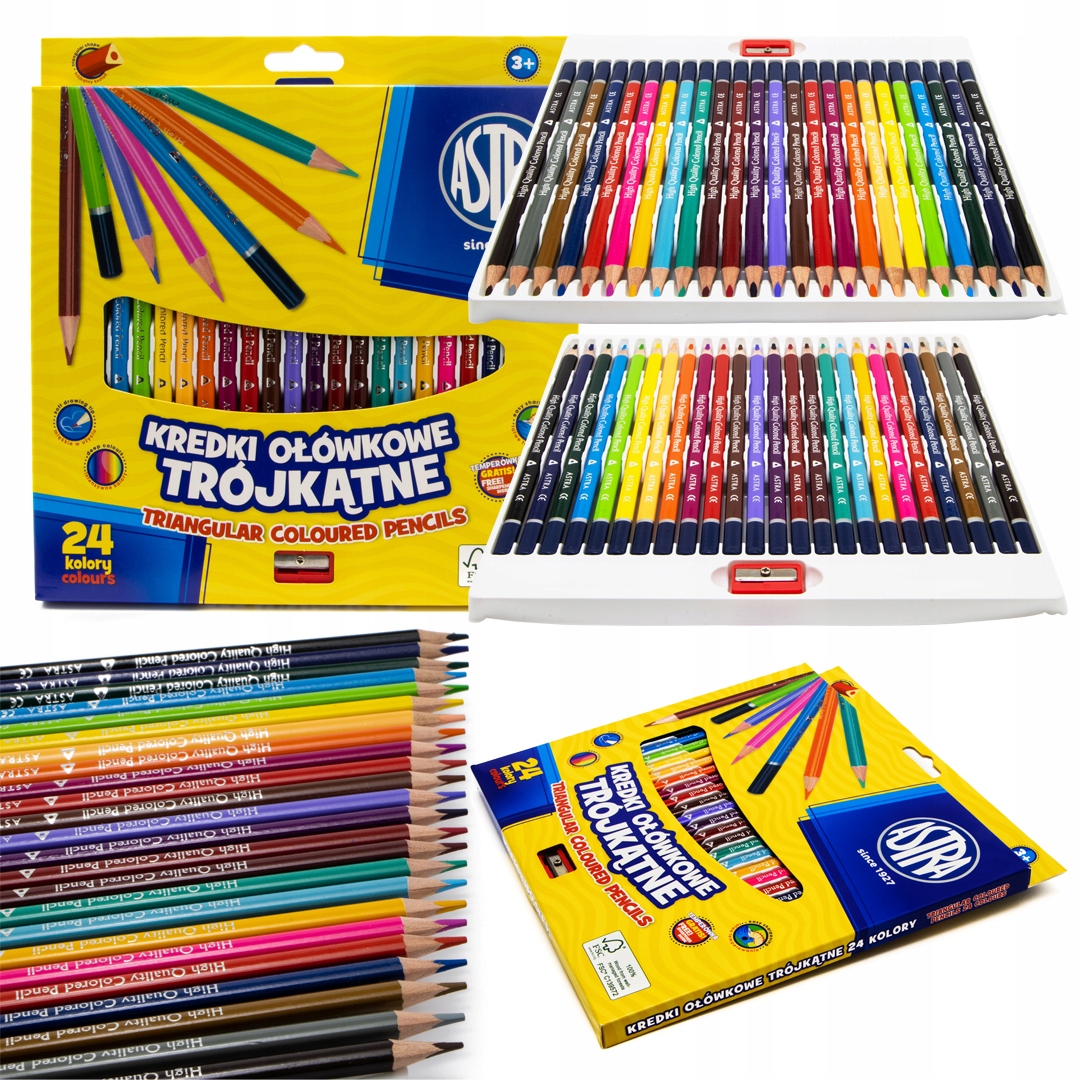 KREDKI OŁÓWKOWE TRÓJKĄTNE 24 KOL ASTRA +TEMPERÓWKA