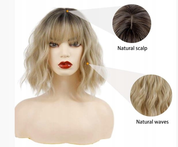 Vlnitá paruka s ofinou Ombre Blond syntetická 30 cm GT4#