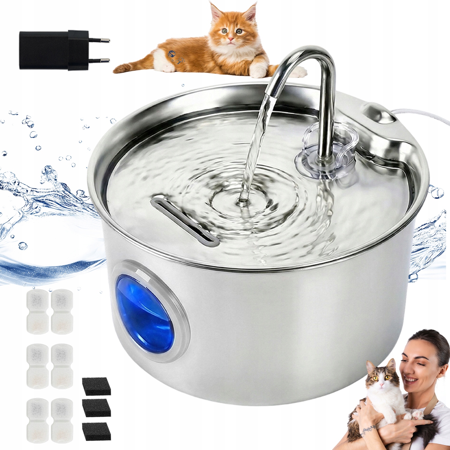 Fontána Napáječka Pro Kočky Psa Automatická 2.6L Tichý Filtr Vody Do Domácnosti