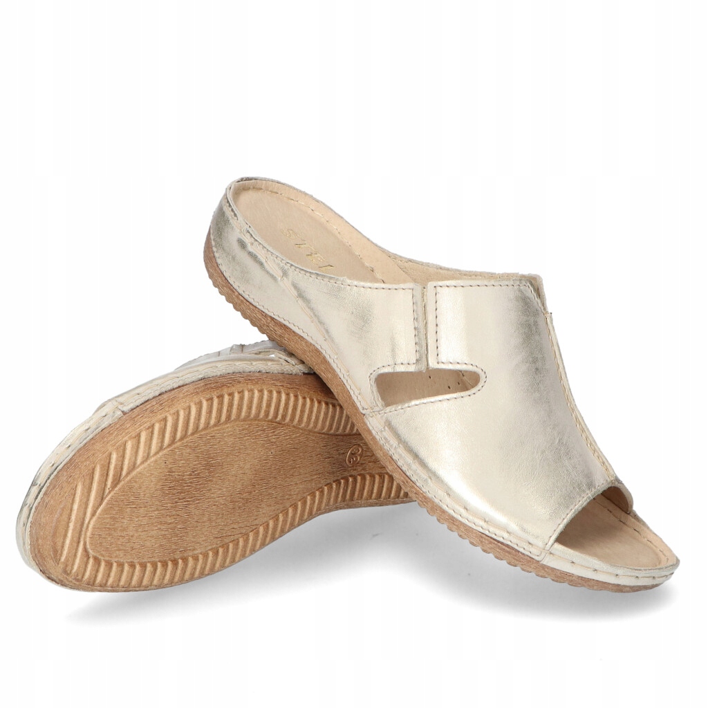 Wygodne Płaskie Klapki Stella Złote Długość wkładki 27 cm