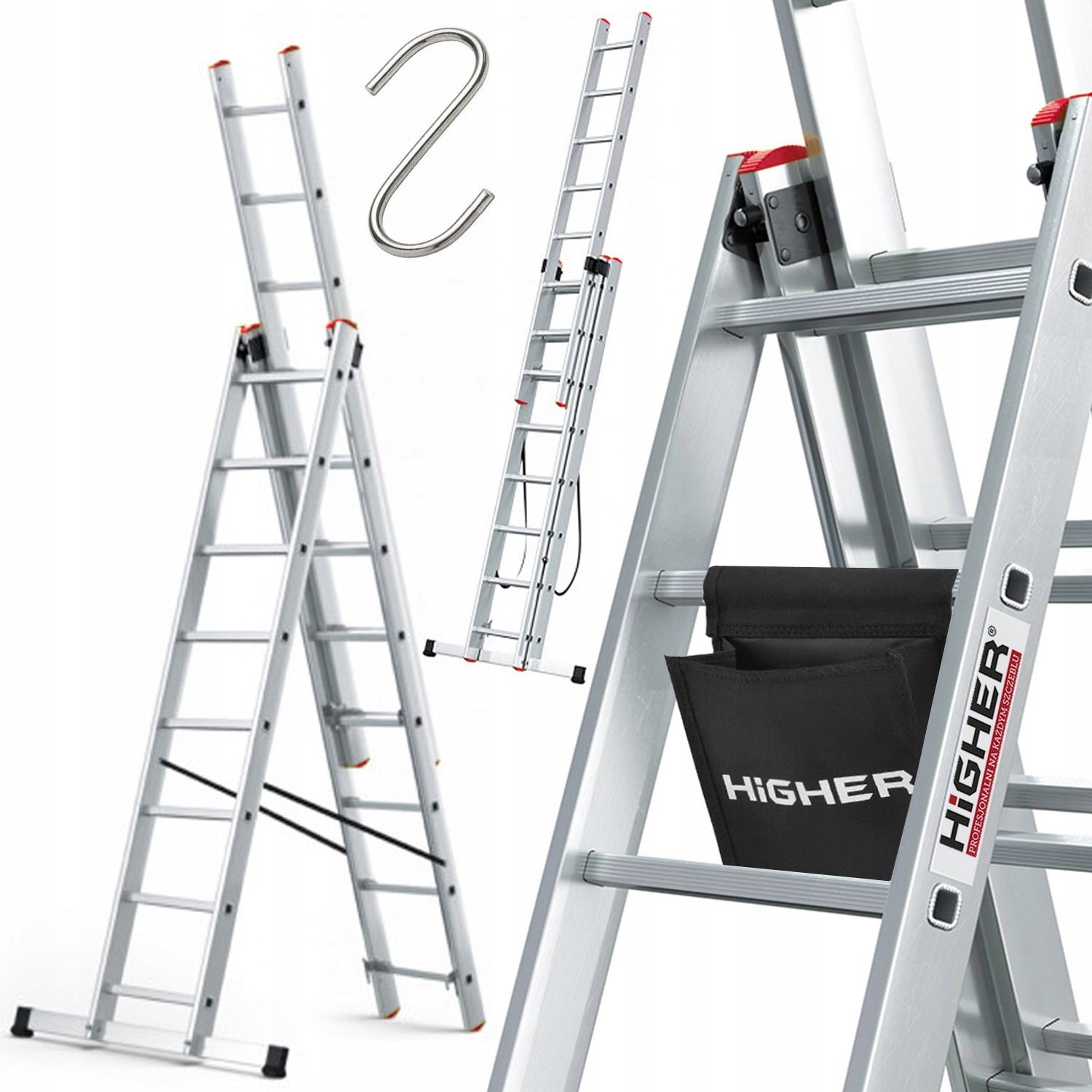 Najlepsza Drabina aluminiowa wielofunkcyjna 3x8 Higher na schody Pro+gratis