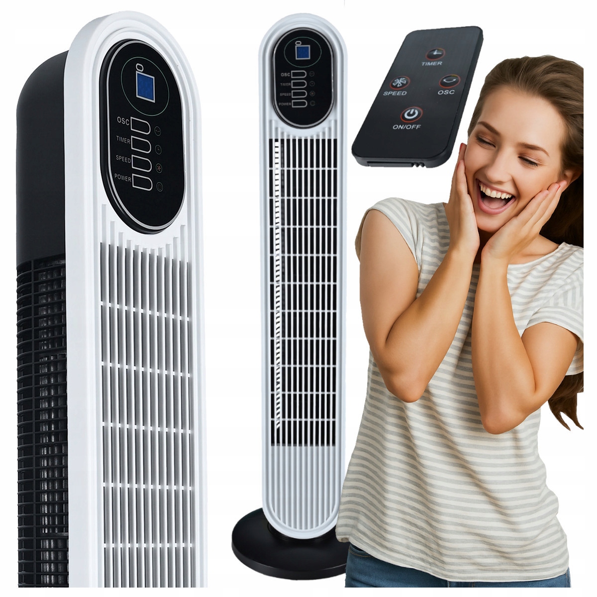 Podlahový ventilátor Stojanový sloupový ventilátor 82 cm Větrník s dálkovým ovládáním a LCD