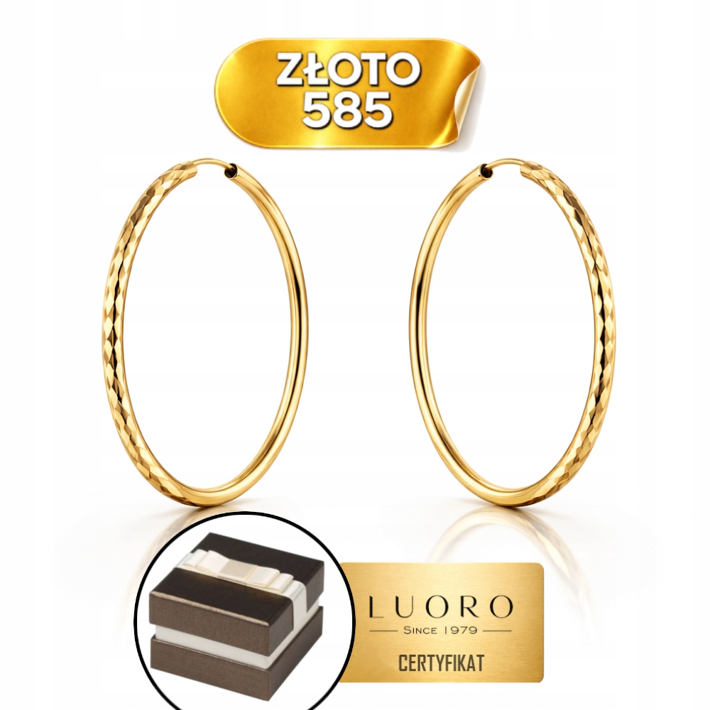 Náušnice Zlaté 585 14K Kruhy Diamantové 3 CM Kreol Dárek