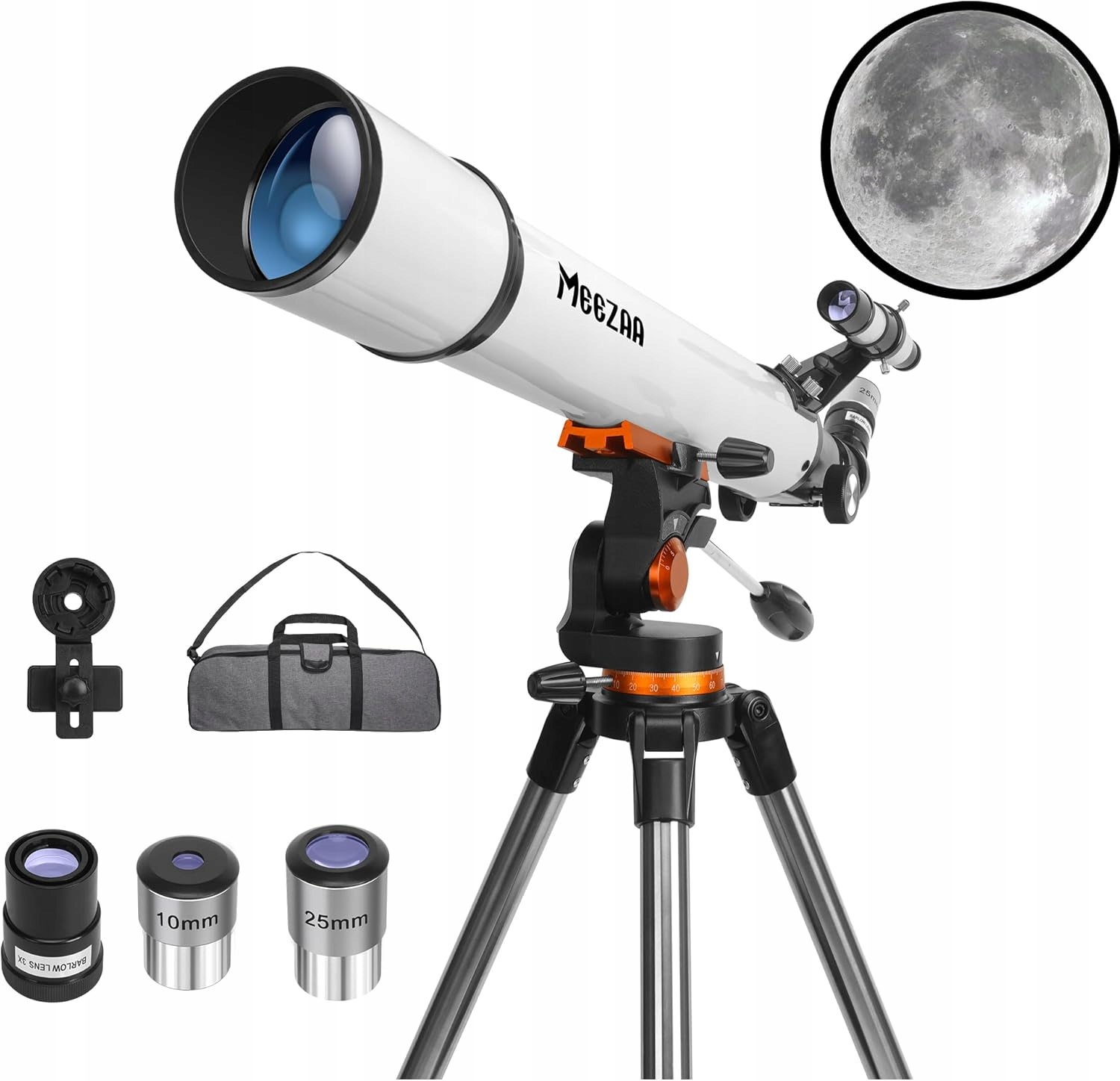 Astronomický dalekohled Meezaa 70700 70 mm 700 mm 210 x Azimutální Barlow Bílý
