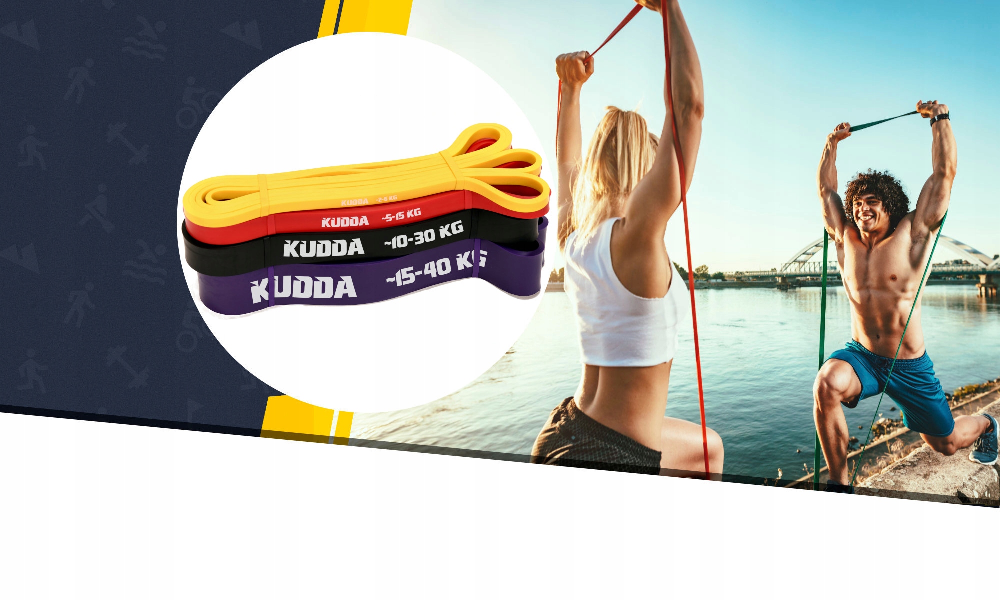 ZESTAW 4 GUMY DO ĆWICZEŃ POWER BAND oporowe mocna guma WYSOKA JAKOŚĆ KUDDA Grubość 4.5 mm