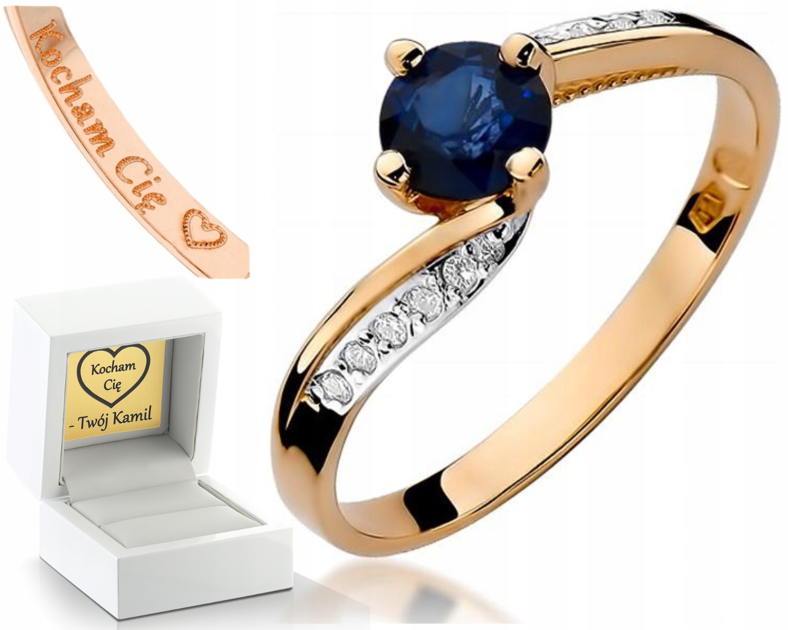 Prstýnek Safír A Brilianty 585 Růžové Zlato 585