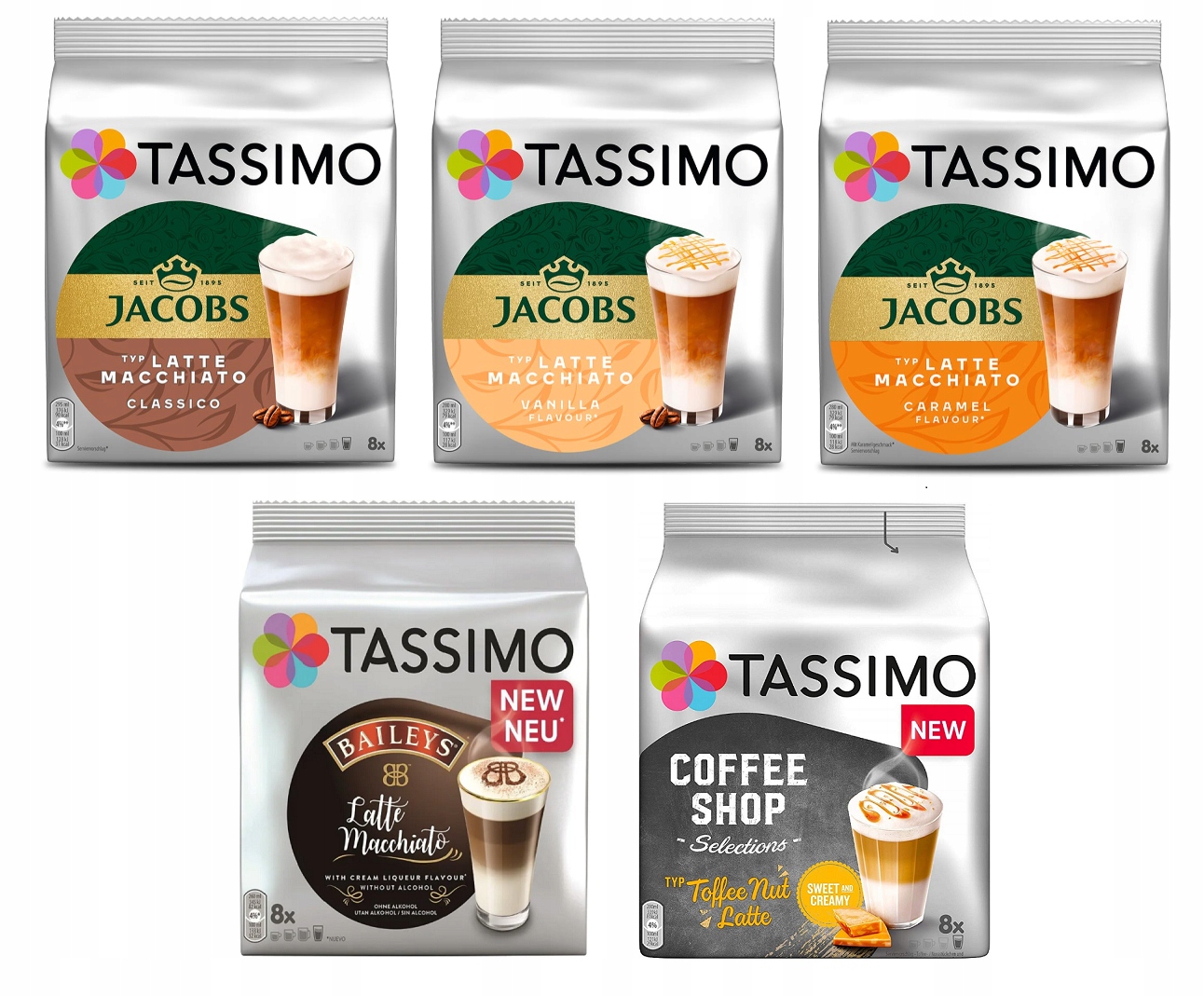 Zestaw 5x Kapsułki do Tassimo latte machciato kawy mleczne smakowe 40 kaw