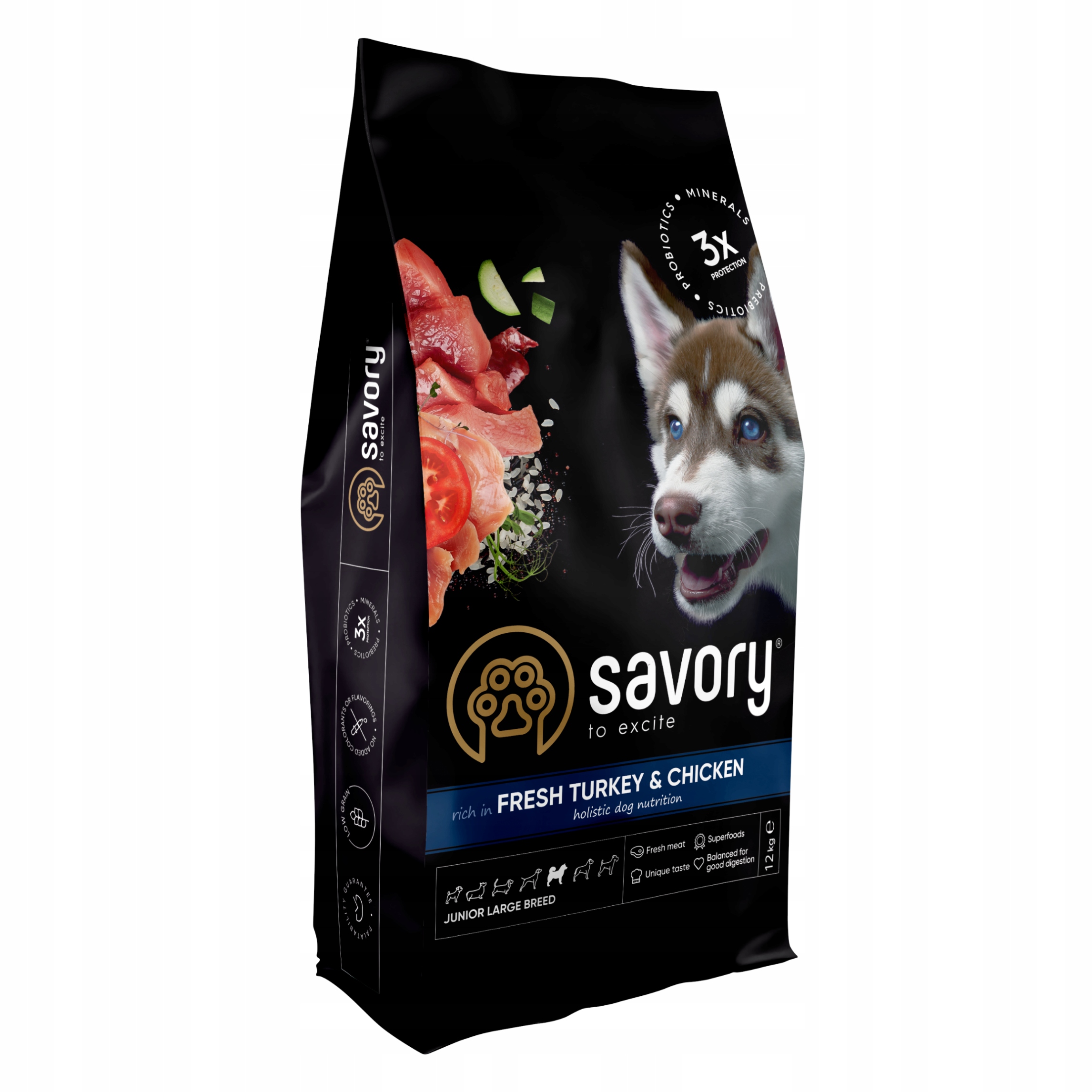 Levně Savory suché krmivo pro juniorské puppy velkých plemen krůta kuře 12 kg