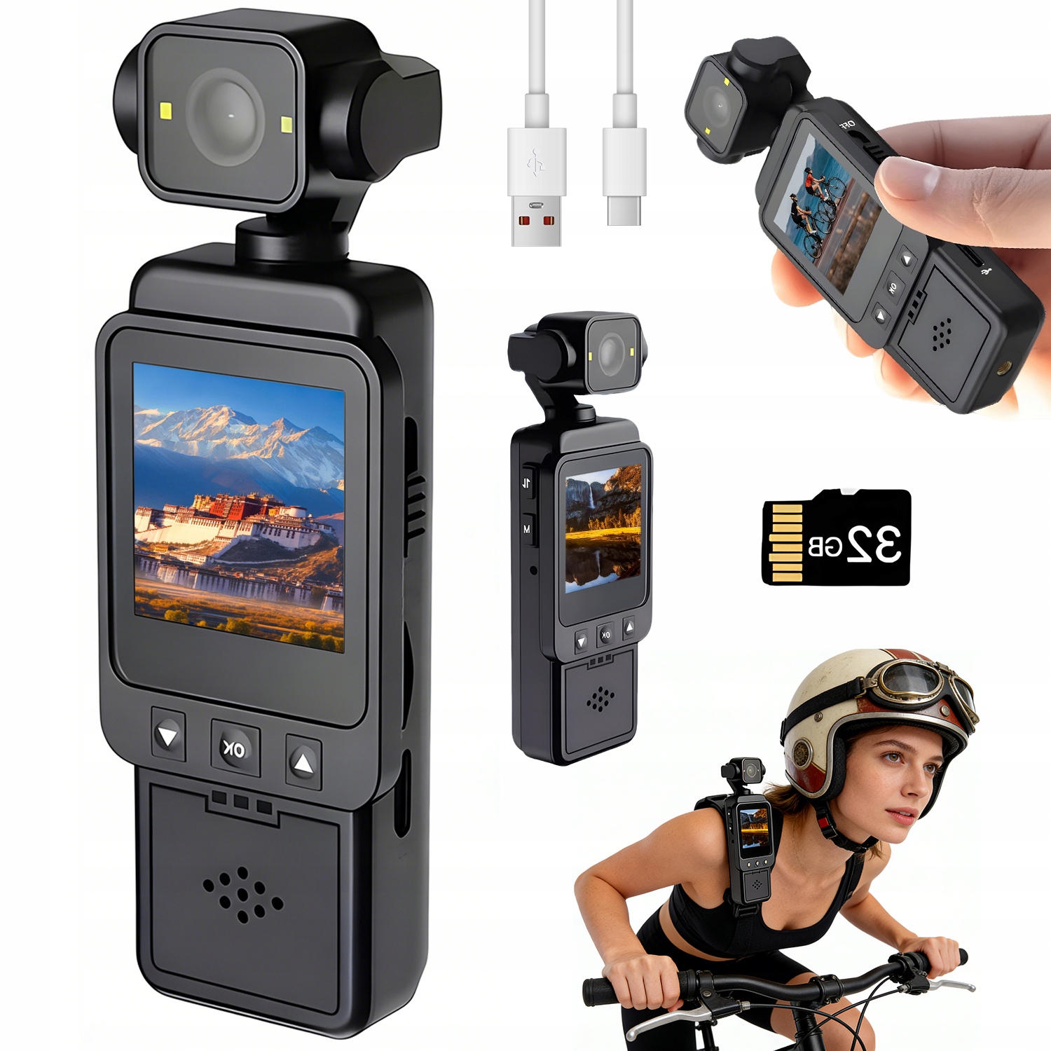 Sportovní Wifi Kamera 1080P 32 Gb Tf Černá 1000 Mah Detekce Pohybu O 360°