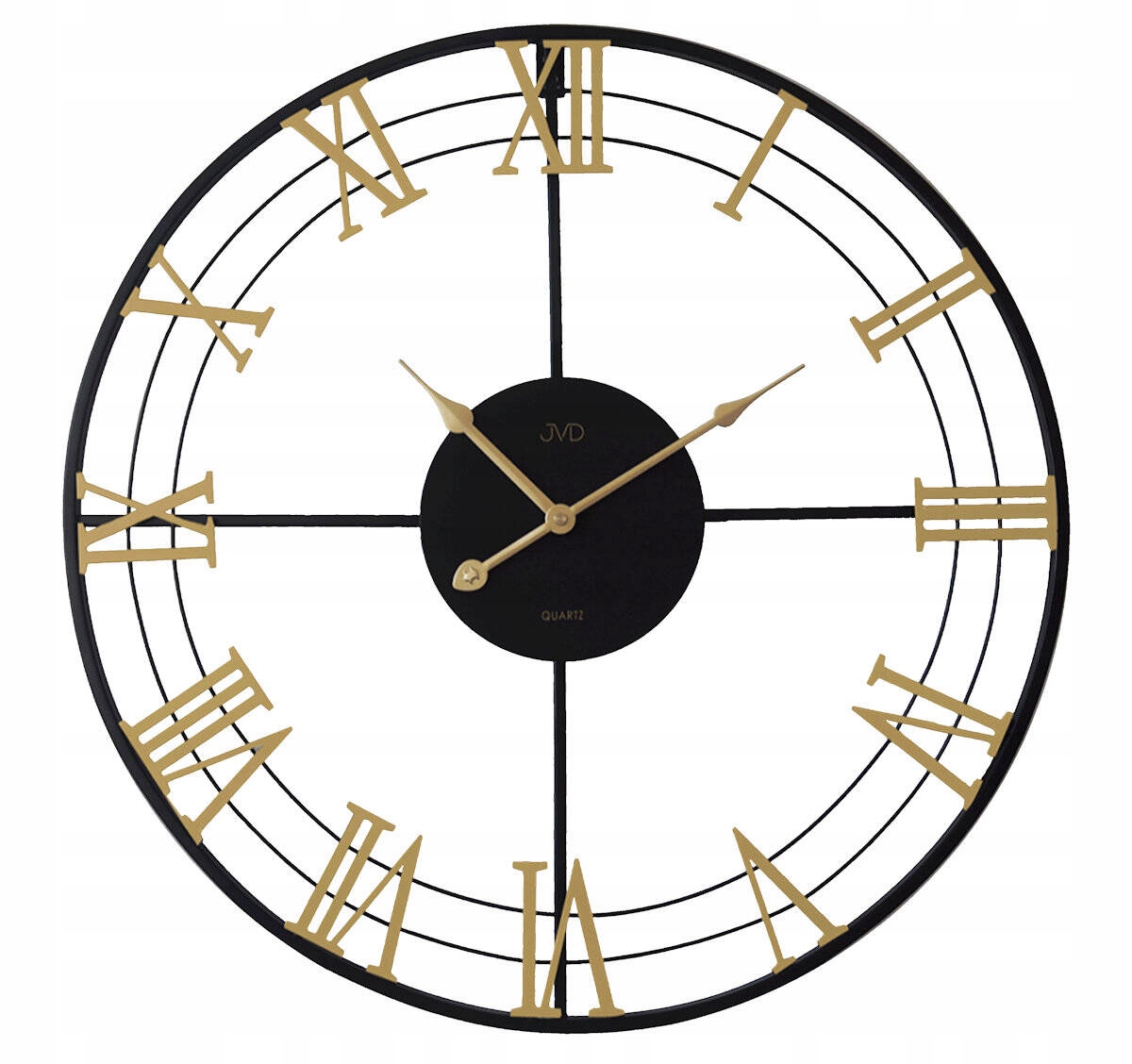 Efektné Veľké Čierne Zlaté Nástenné Hodiny Jvd Loft HJ103.1 57 cm Rímske