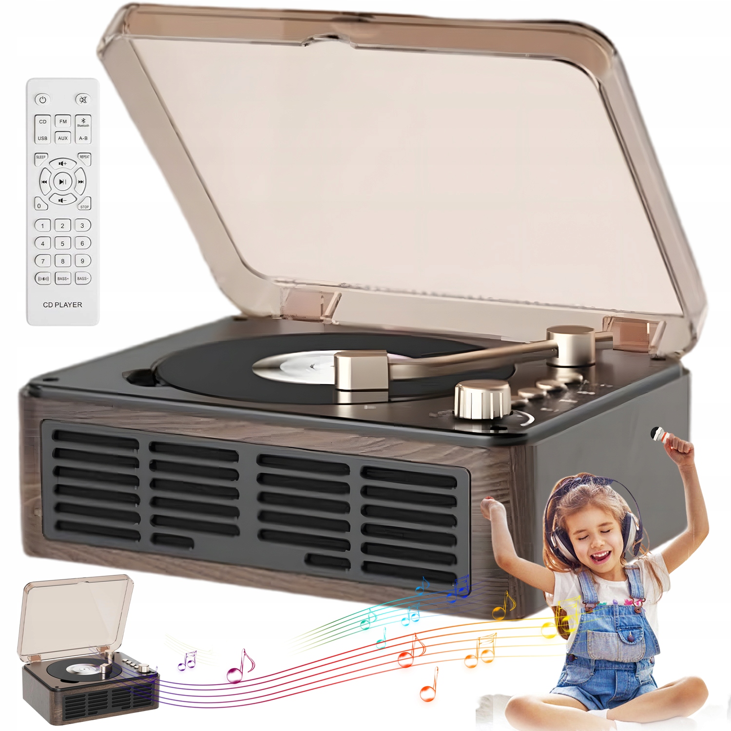 CD Přehrávač Bluetooth Reproduktor Fm Rádio Režim Aux V Retro Stylu S Dálkovým Ovládáním
