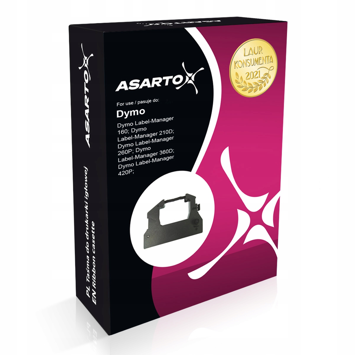 Taśma Asarto Dymo LabelManager 210D, 260P, 280, 360D, 500TS black transp