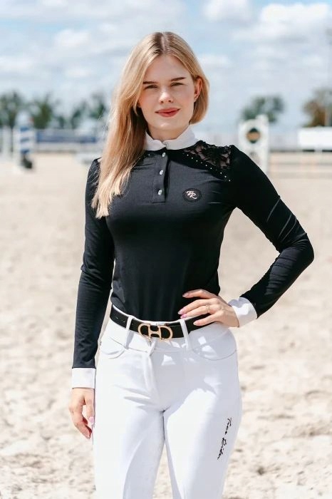 Koszula konkursowa z długim rękawem na zawody True Rider Teresa- czarna L