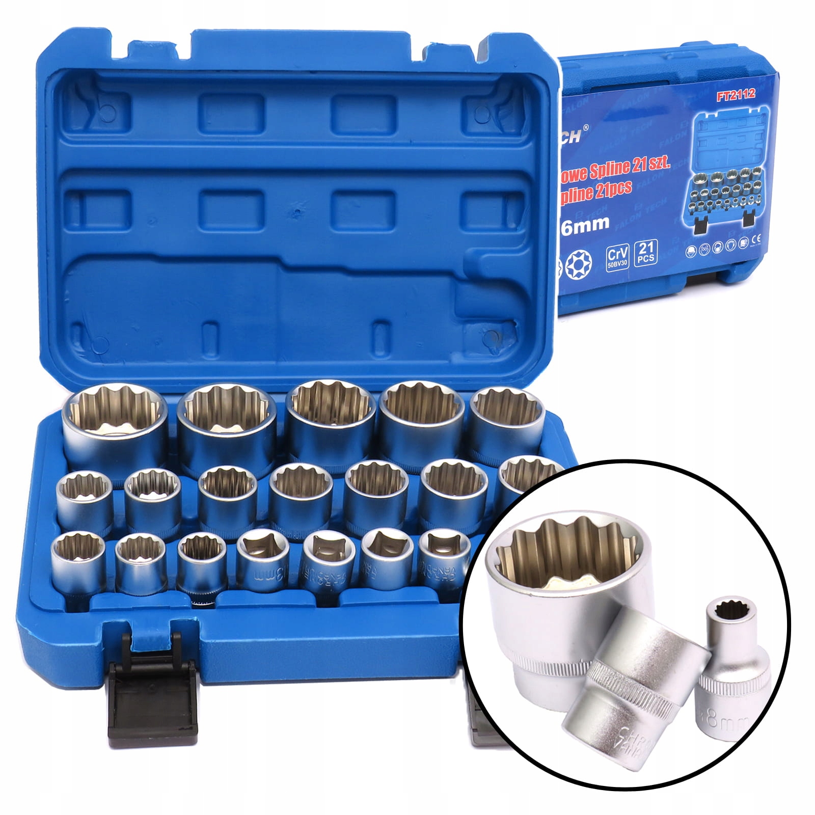 Nasadki 12 Kąt Spline Zestaw Nasadek 1/2 CrV 8-36