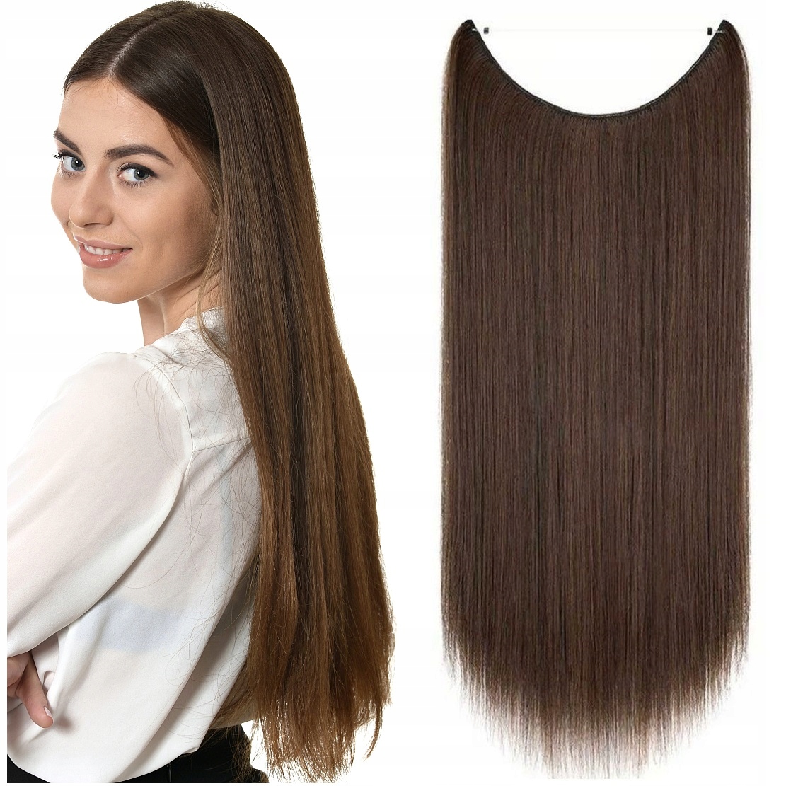 Flip-in Přírodní Vlasy Na Vlasci Bez Sponek 30 CM, hnědá 4