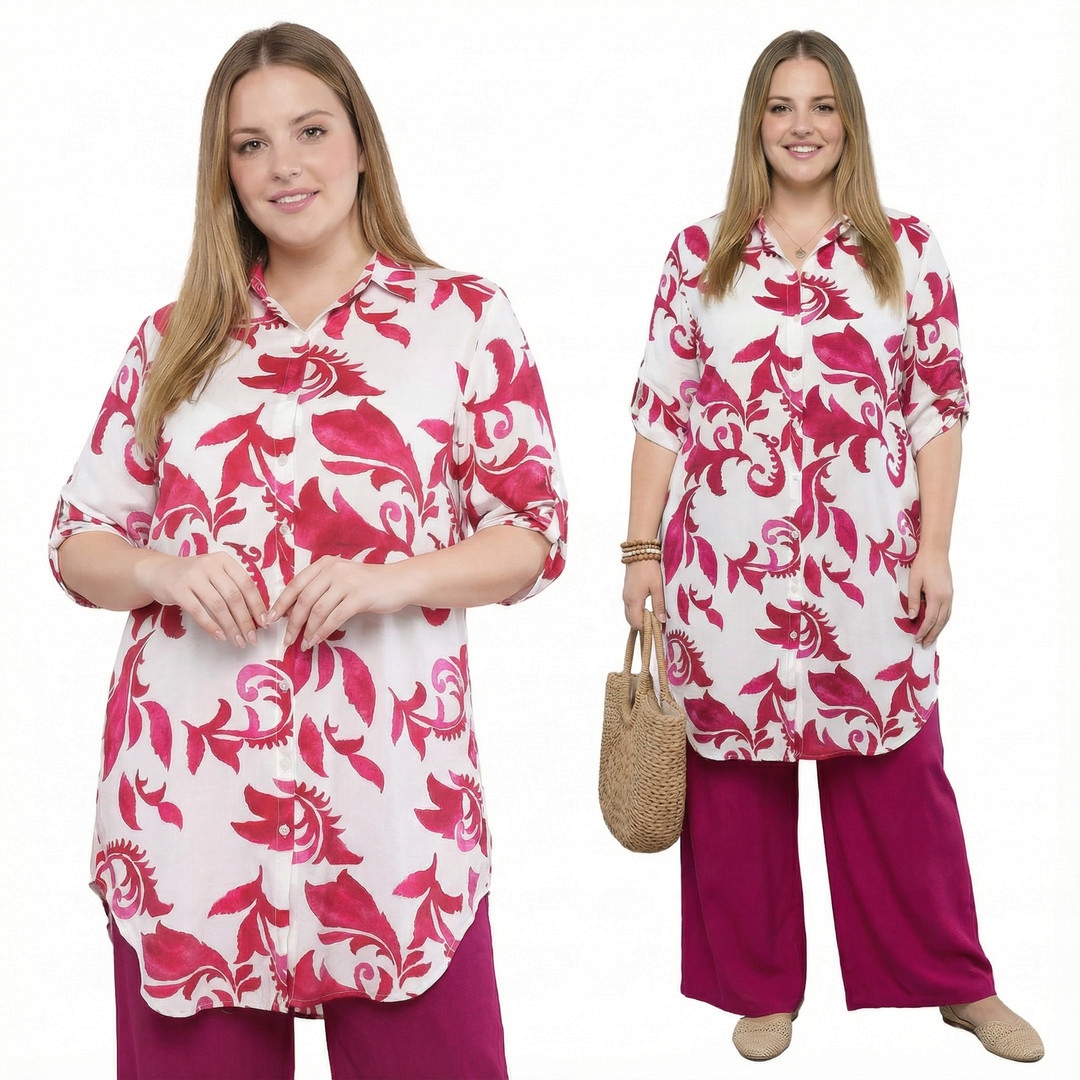 Košile červeno-růžové vzory plus size velikost 48