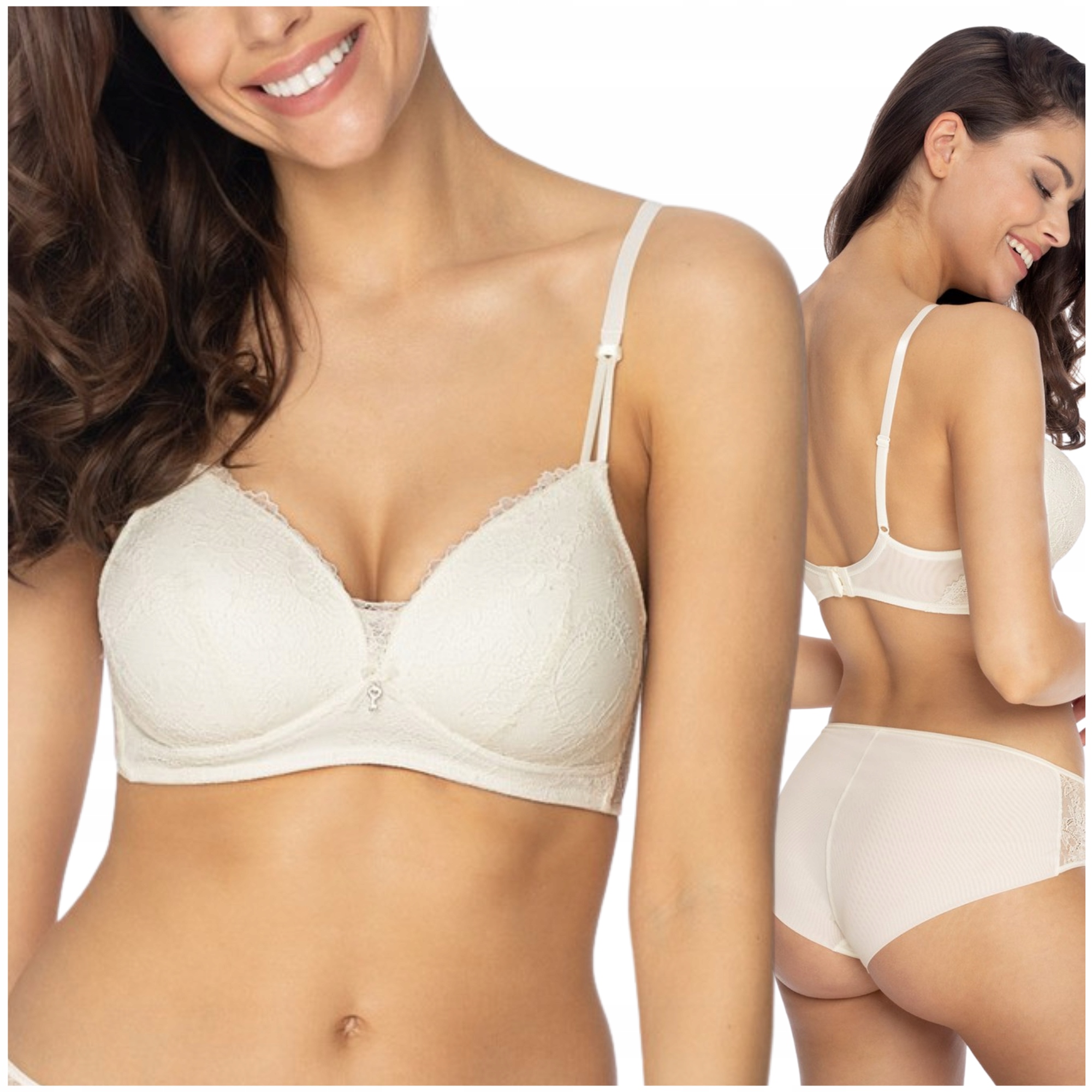 Podprsenka bez kostic, krajková vyztužená podprsenka ecru Viania Carmen 80D