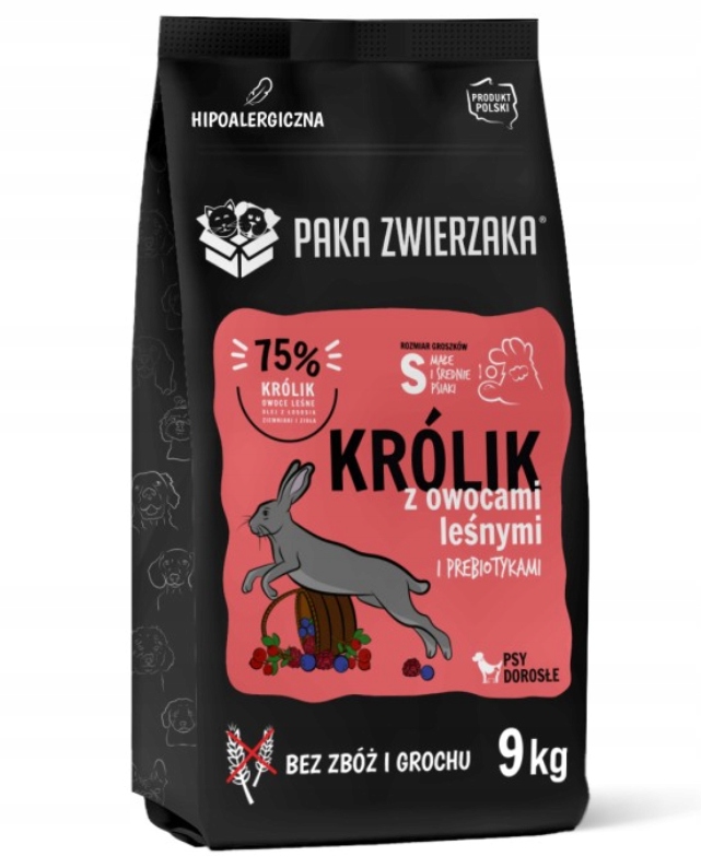 Paka Zwierzaka Królik z Owocami Leśnymi Sucha Karma Prebiotyki Psa S 3kg
