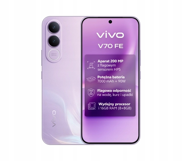 Smartfon vivo V70 Fe 5GB 8/256GB 120Hz 200Mpix Inspirujący Fiolet Fioletowy