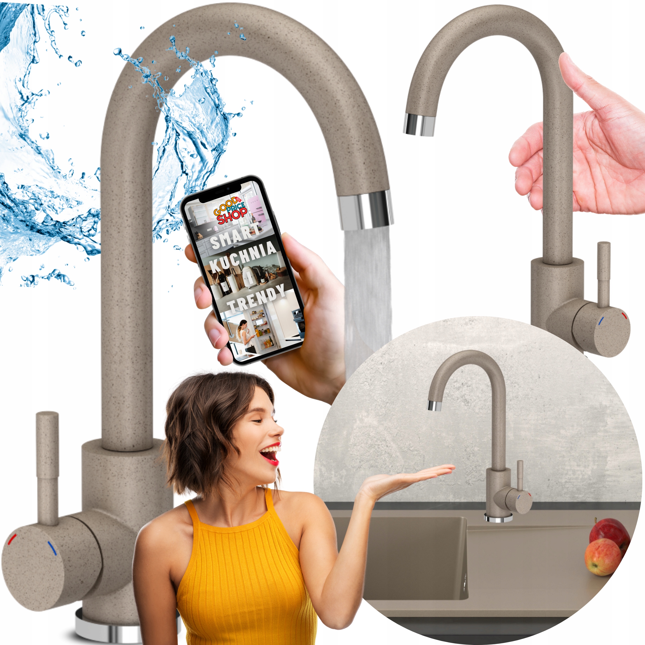 Kuchyňská Baterie Béžová Dřezová Stojánková Kohoutková S Kuchyňským Dřezem Armatura