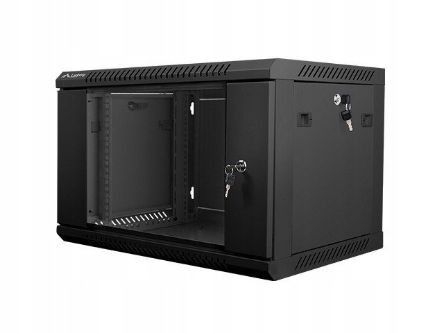 Szafa instalacyjna wisząca 19 cali 6U 600X450mm czarna (drzwi szklane)