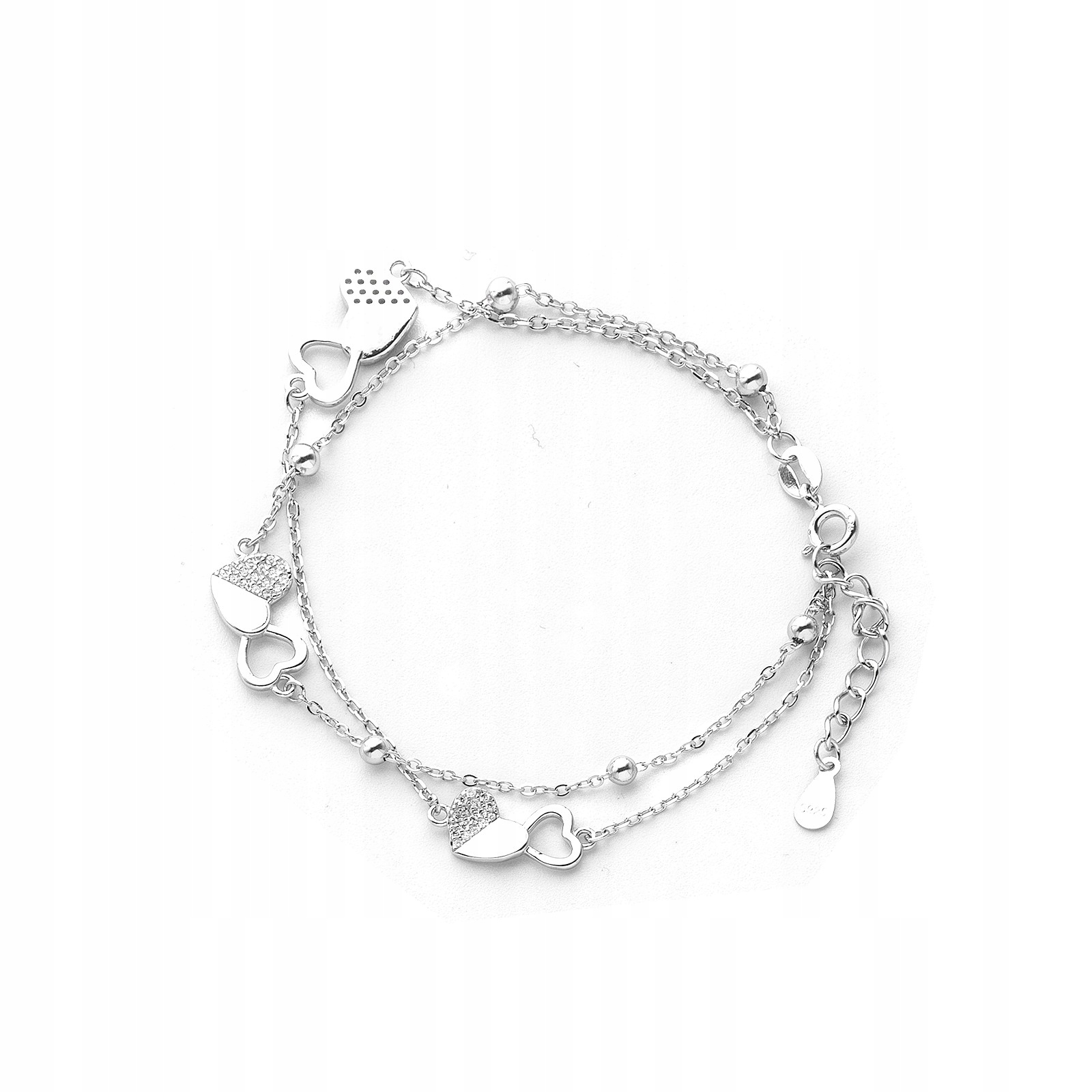 Stříbrný dvojitý náramek 925 Spojené srdce