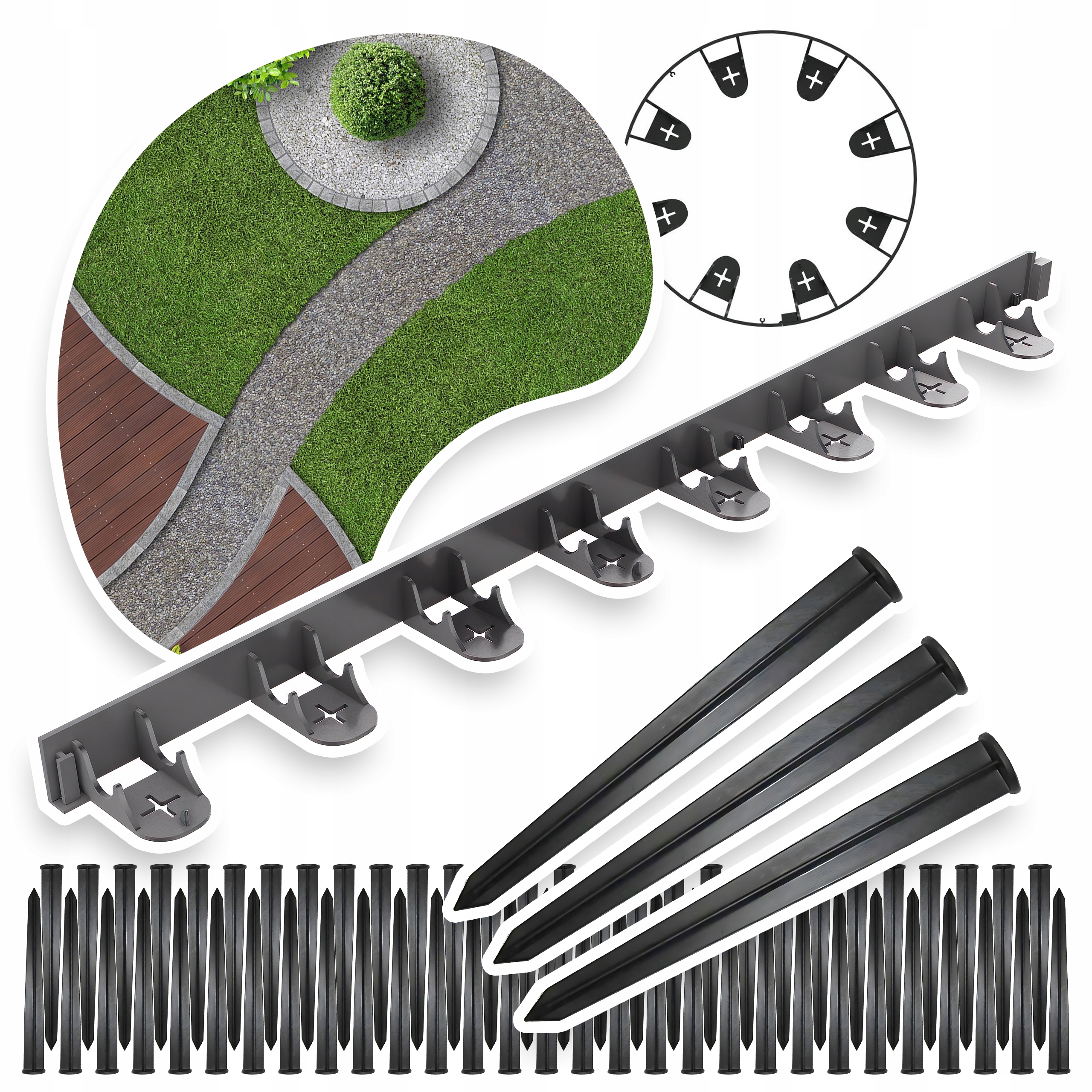 Obrzeże ogrodowe Trawnikowe grzebień 20m Border 60 x Kotwy do Mocowania