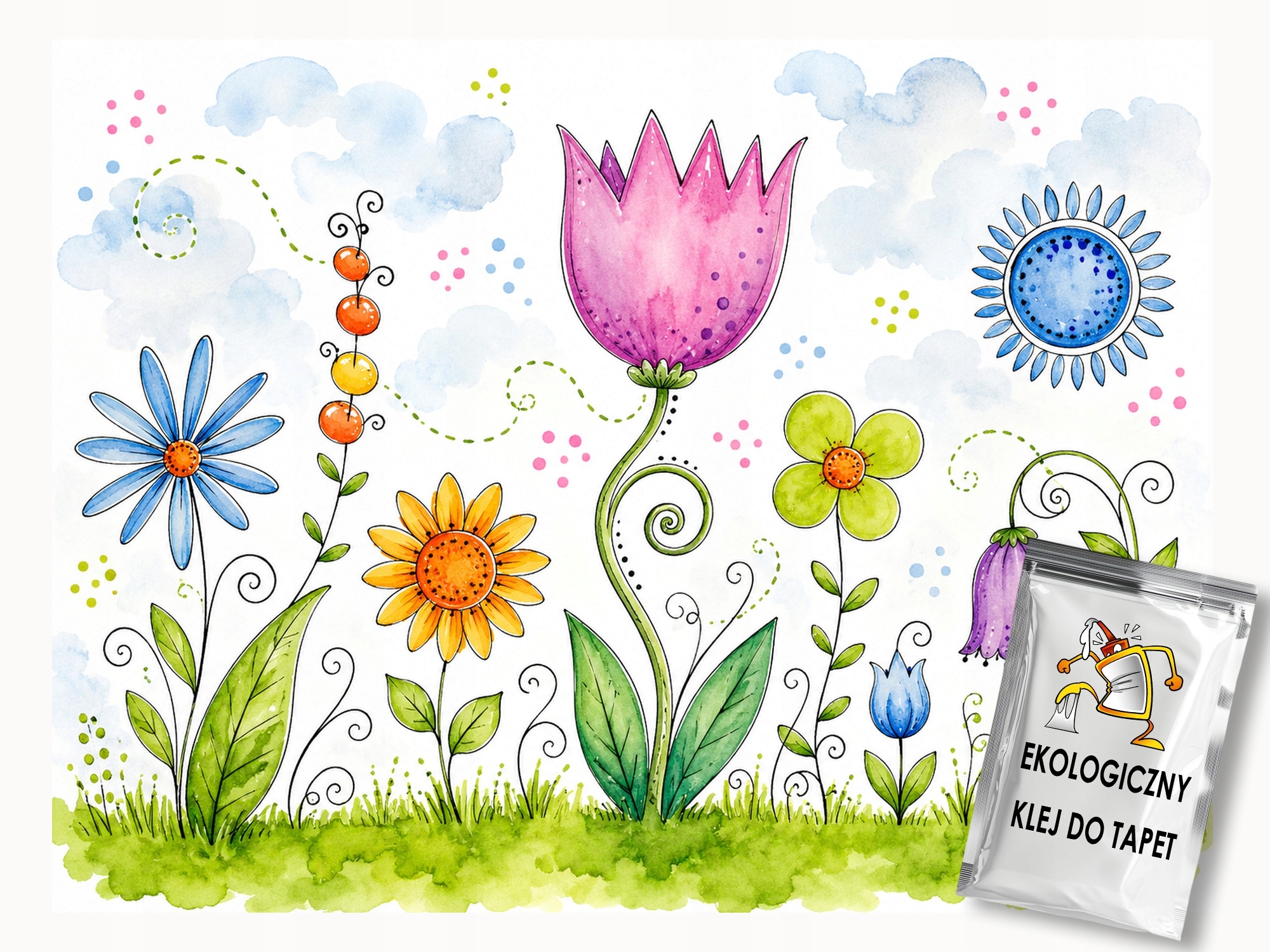 Fototapeta Flizelina Grafika Doodle Léto Zahrada Květiny Slunce 200x140 110g