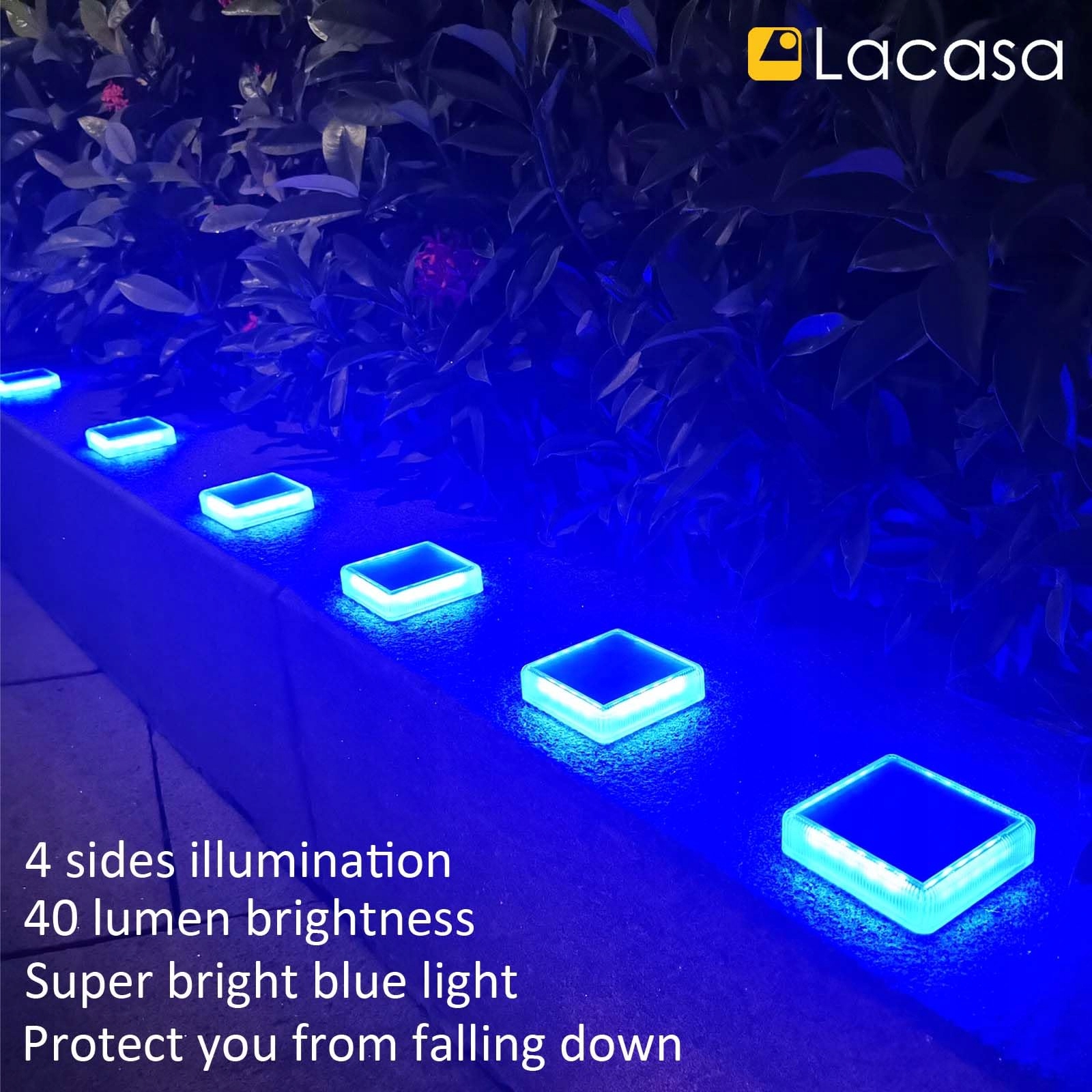 LACASA Solarne Lampy Zewnętrzne 4 Sztuki Niebieskie Światło IP68 LED Ogród — miniatura 6