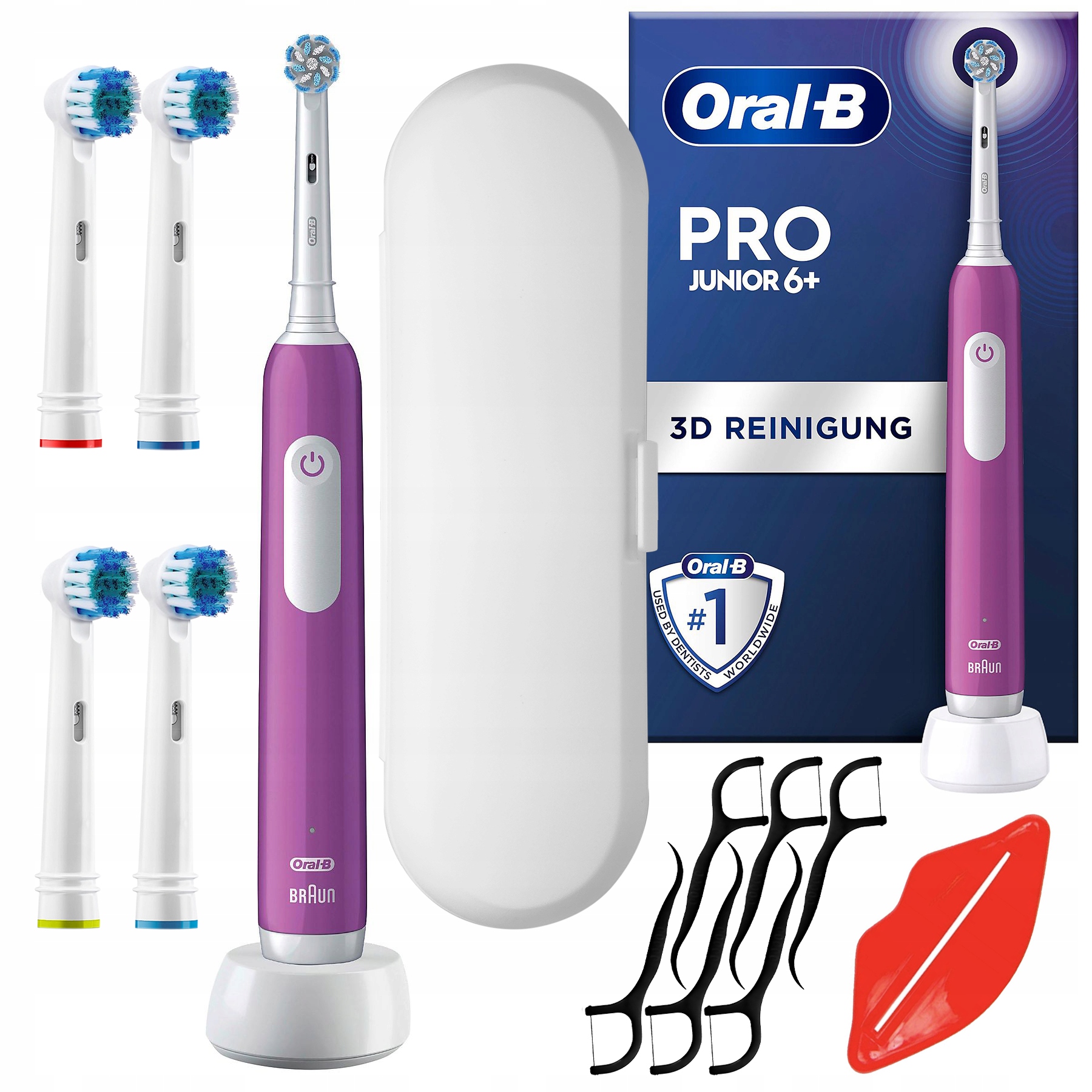 Elektryczna Szczoteczka Dla Dzieci Oral-b Pro 3 Junior Fioletowa Dodatki
