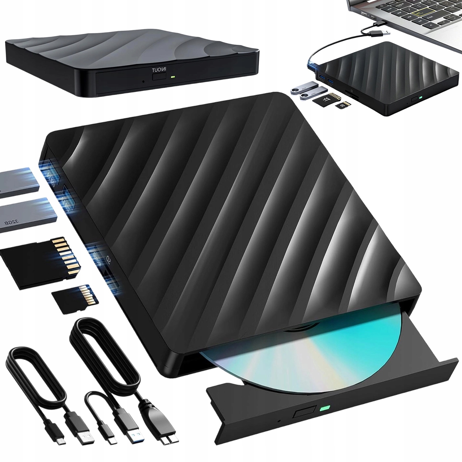 Externí DVD Vypalovačka Bluray 5V1 Usb 3.0 Čtečka Karet Sd Tf Pro Notebook