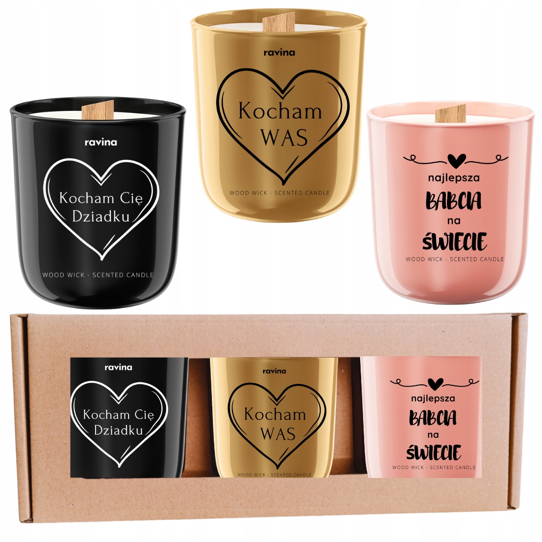 Dárková Sada 3x sójová vonná svíčka svatá babička dědečka Dárek